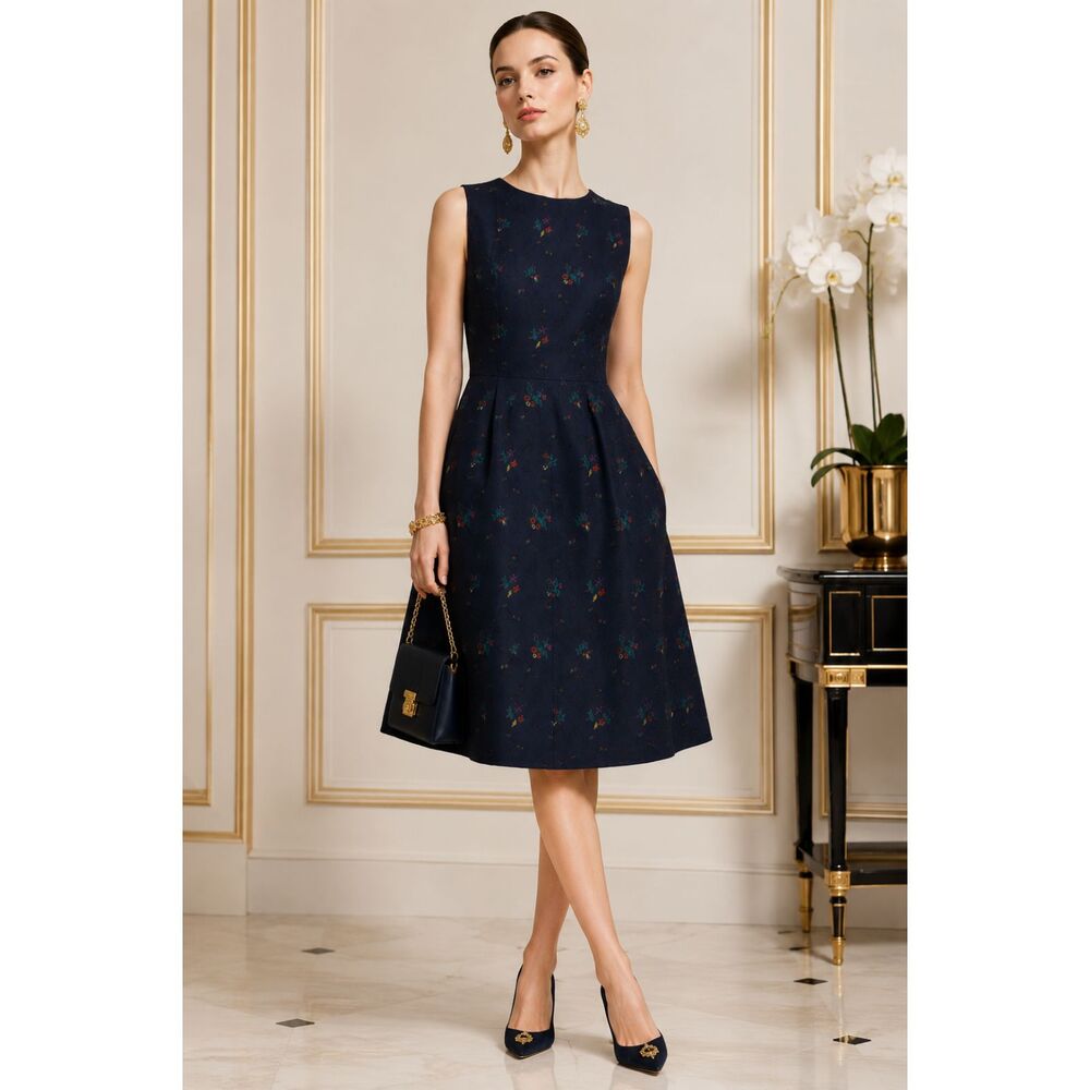 Carolina Herrera  Floral Print Knee-Length Dress  Size12